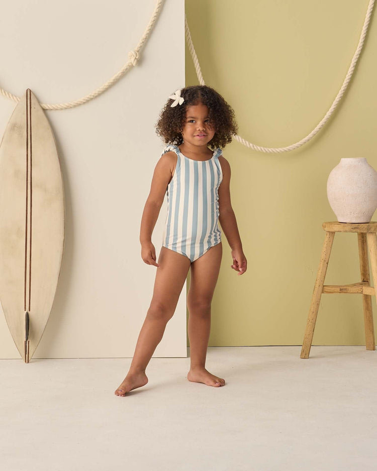 rylee + cru scrunch one - piece in green stripe kids Little