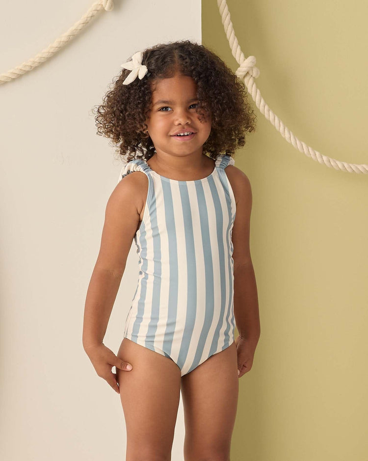 rylee + cru scrunch one - piece in green stripe kids Little