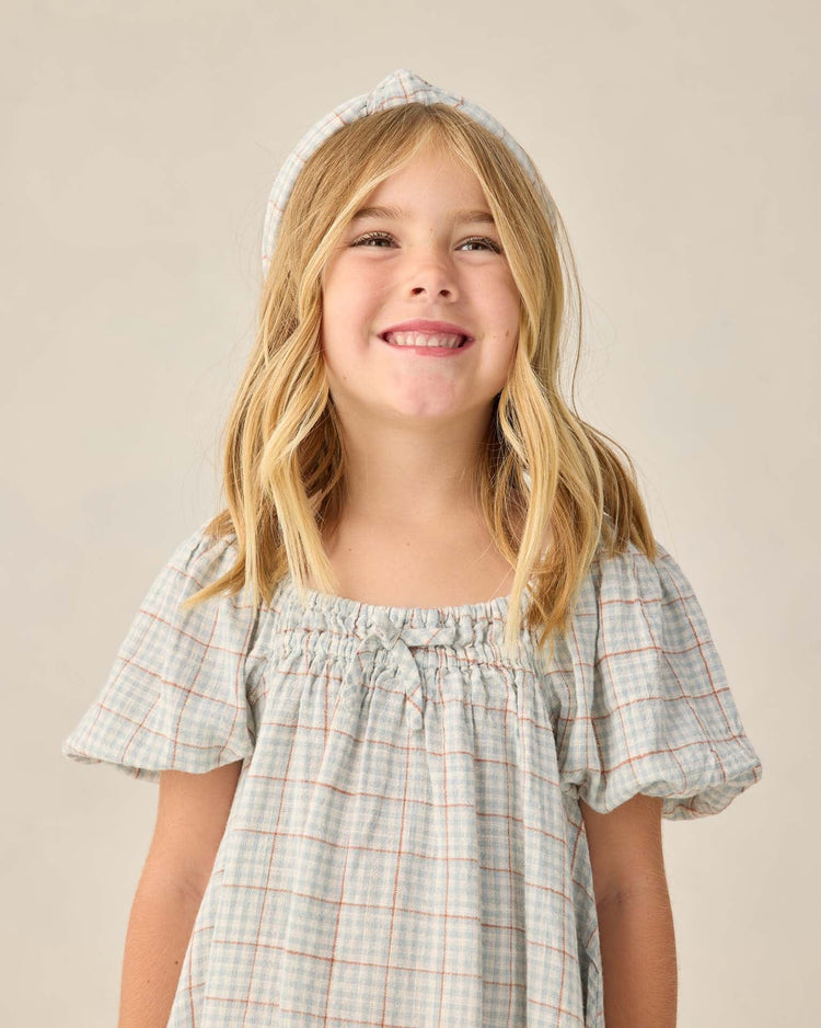 Little rylee + cru kids sabrina mini dress in light blue plaid