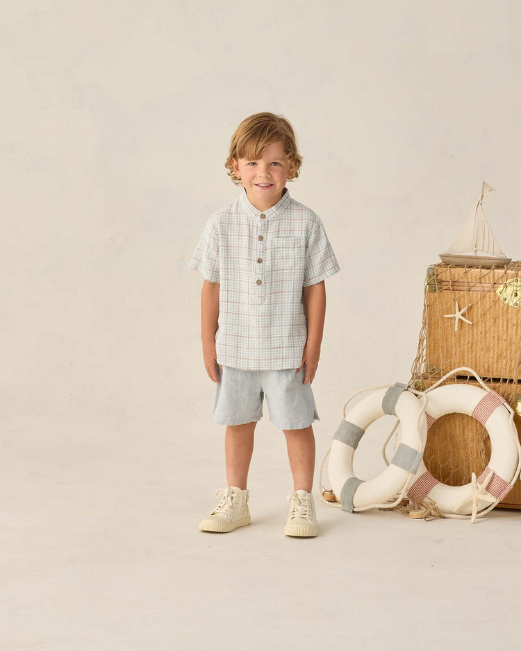 Little rylee + cru kids mason shirt in light blue plaid