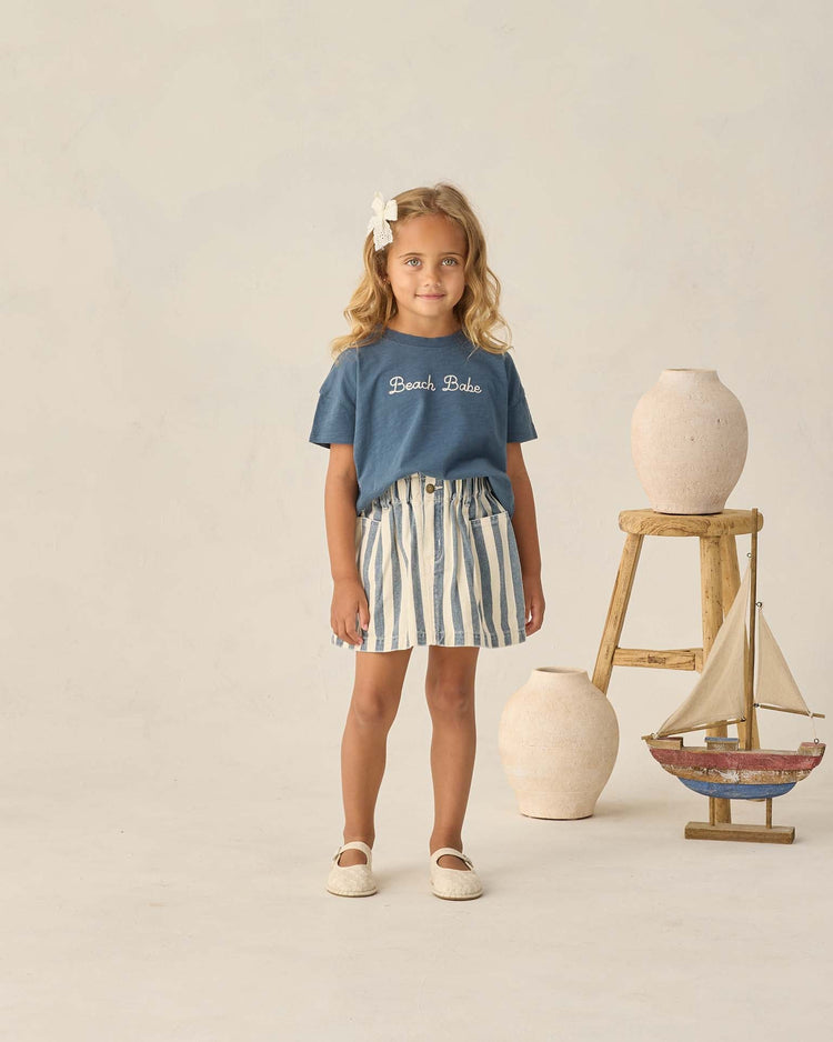 Little rylee + cru kids denim mini skirt in navy stripe