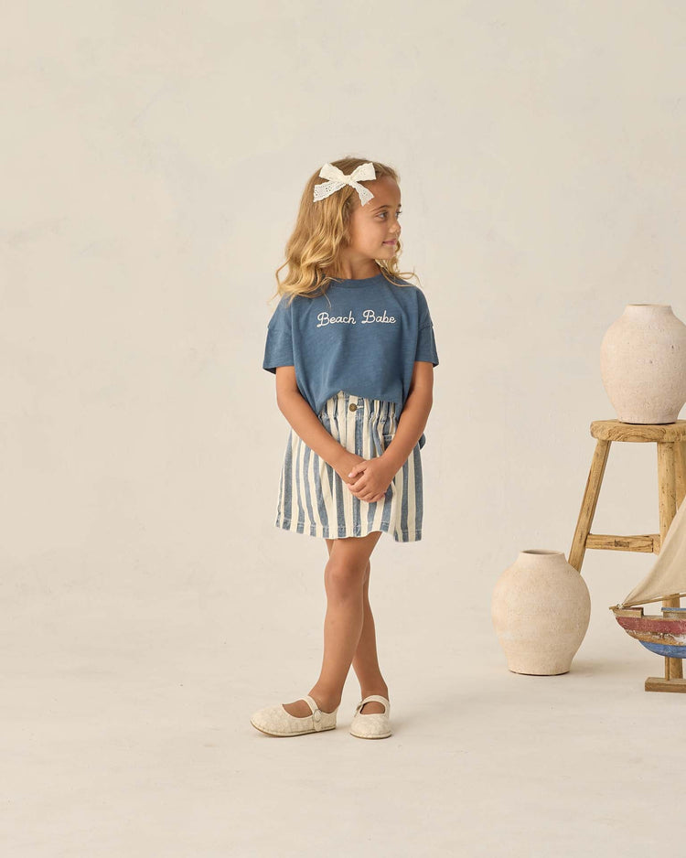 Little rylee + cru kids denim mini skirt in navy stripe