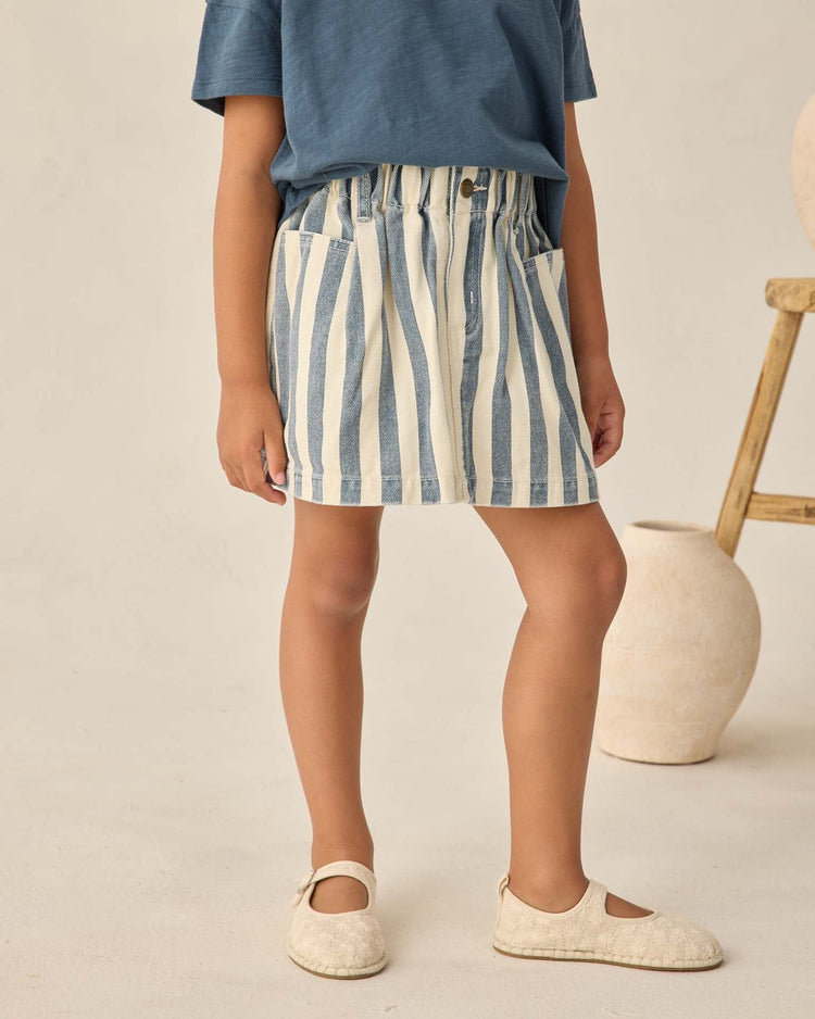 Little rylee + cru kids denim mini skirt in navy stripe