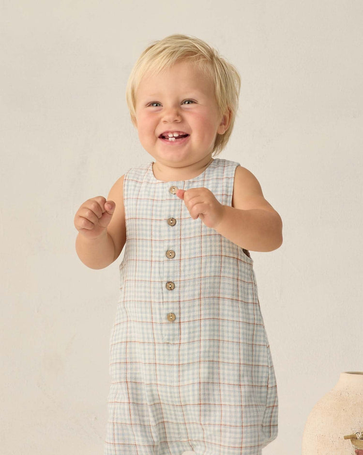 Little rylee + cru kids button jumpsuit in light blue plaid