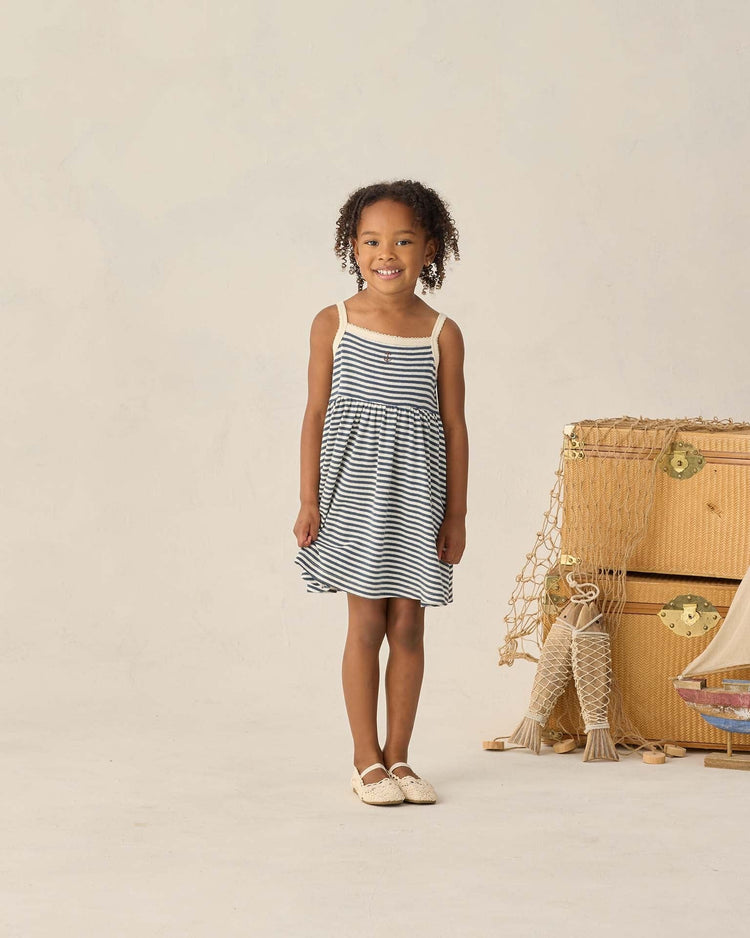 Little rylee + cru kids lea dress in navy stripe