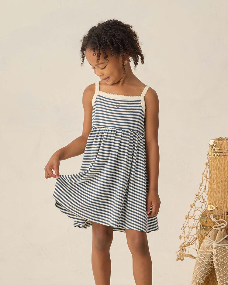 Little rylee + cru kids lea dress in navy stripe