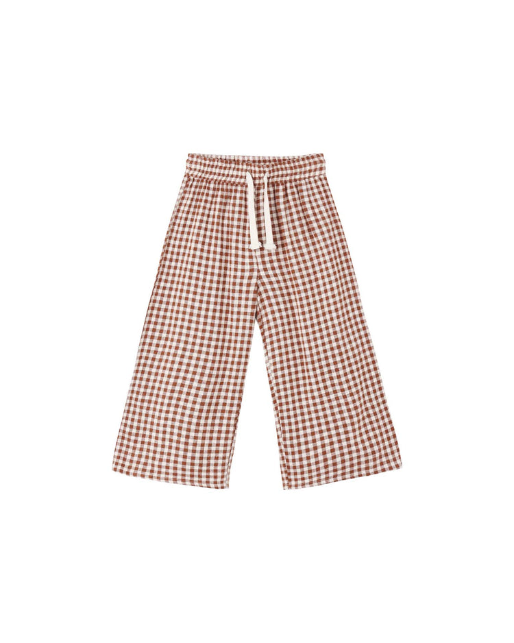 wide leg pant in brick check
