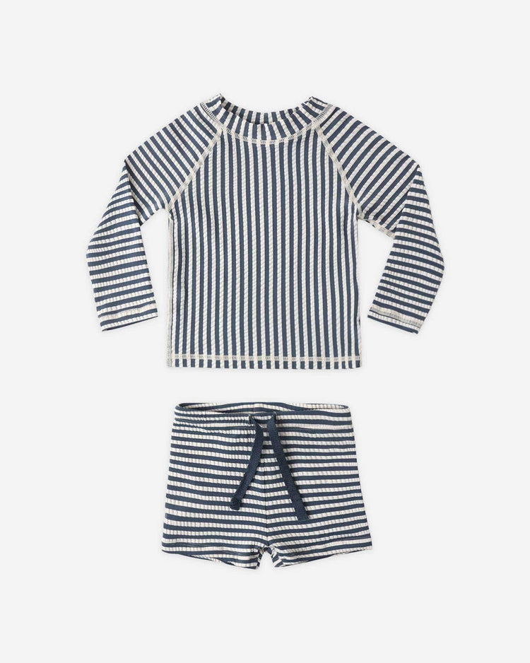 Little rylee + cru kids boys rashguard set in navy stripe