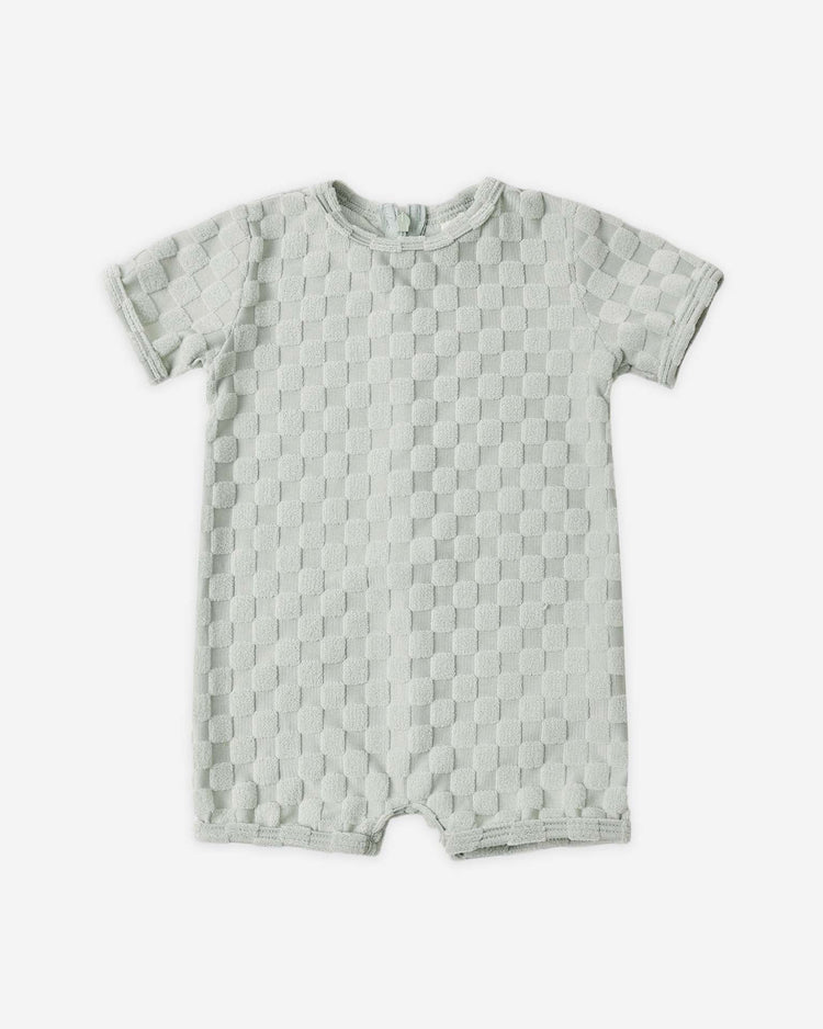 rylee + cru shorty one - piece in sage check kids Little