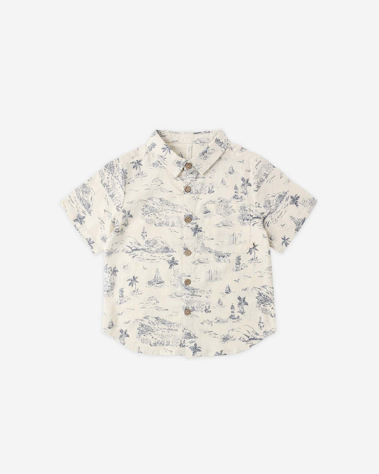 rylee + cru collared short sleeve shirt in ocean toile kids Little