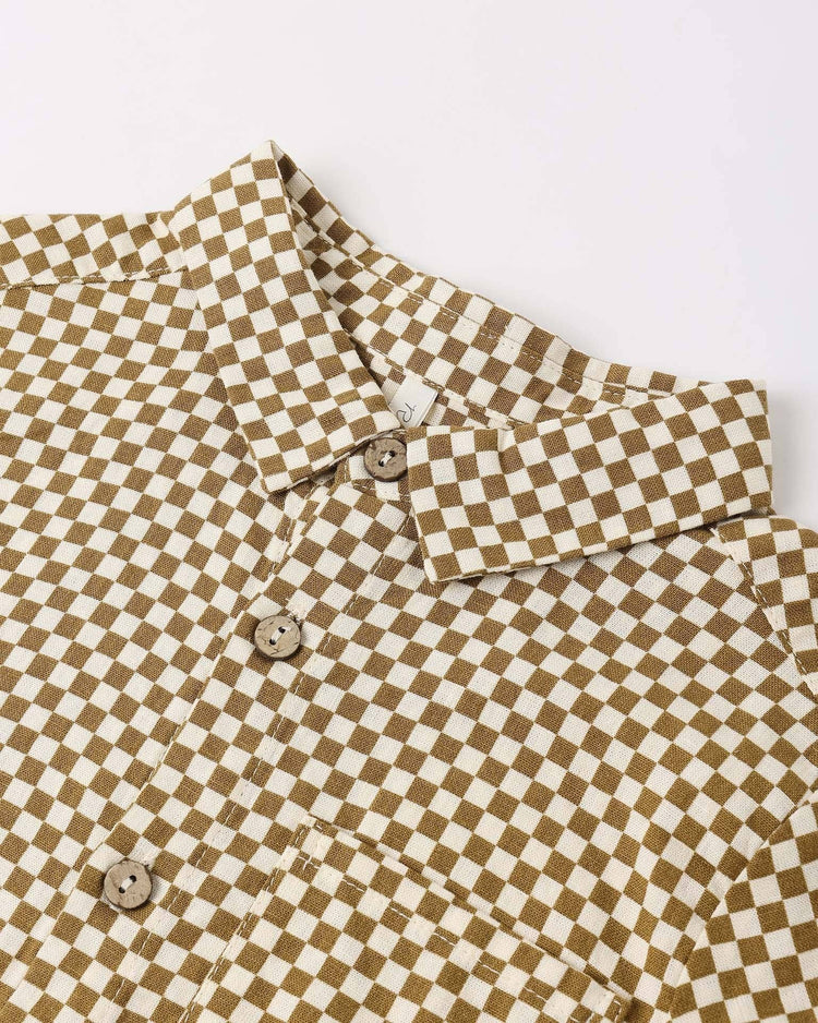 rylee + cru collared short sleeve shirt in ocre check kids Little