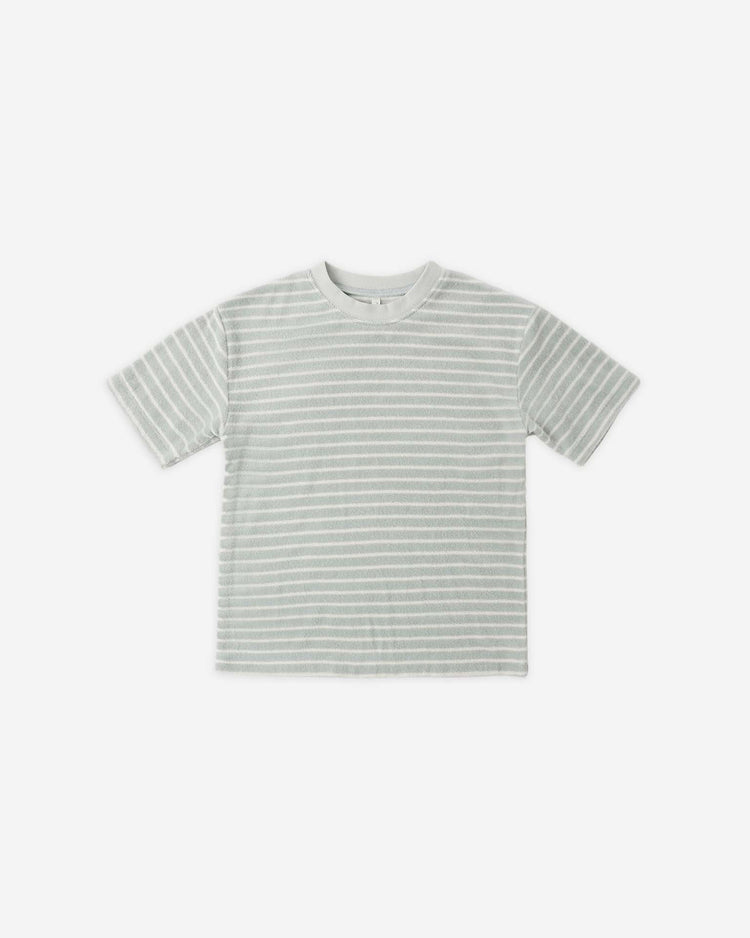 rylee + cru terry relaxed tee in seafoam stripe kids Little