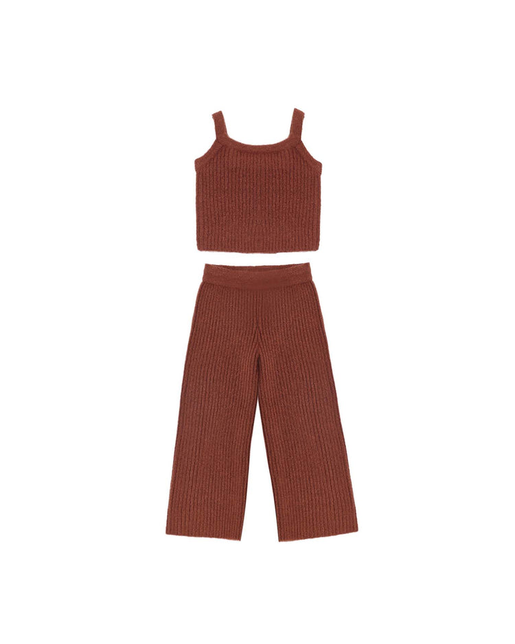 fuzzy knit lounge set in brick