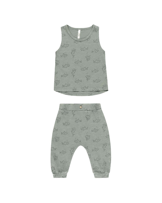 tank + slouch pant set in sharks