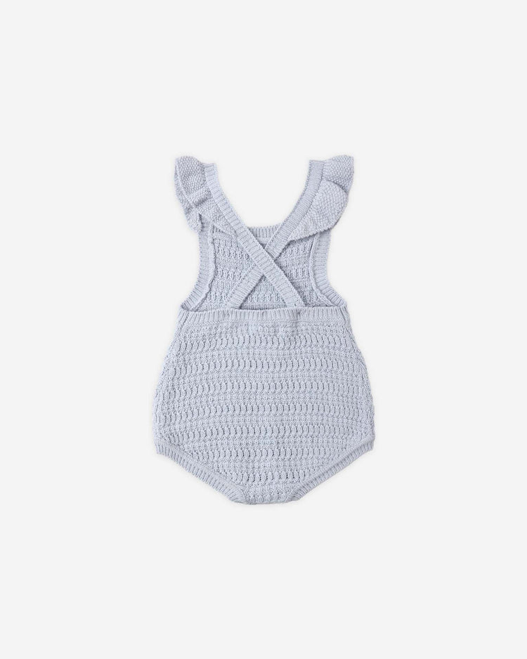 rylee + cru crochet romper in periwinkle baby Little