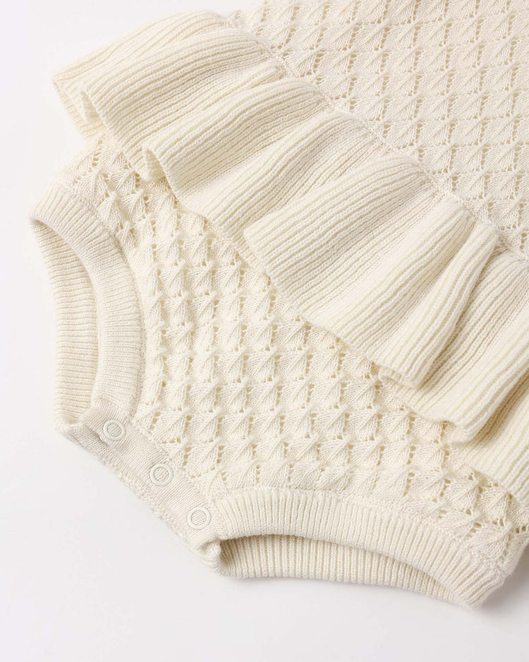 rylee + cru crochet ruffle romper in natural baby Little