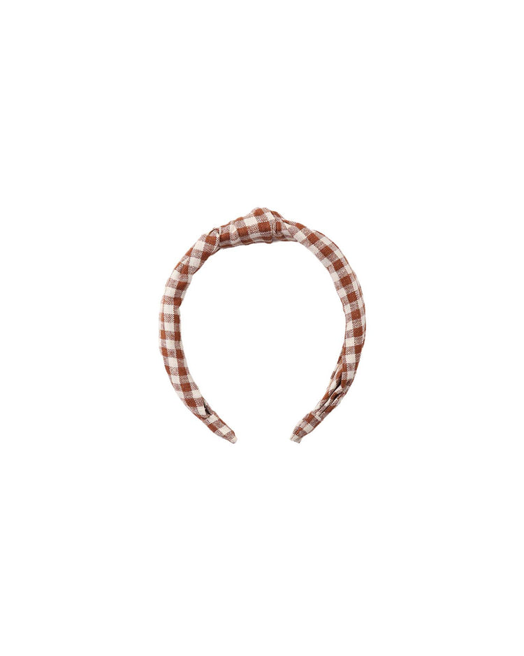 knotted headband in brick check