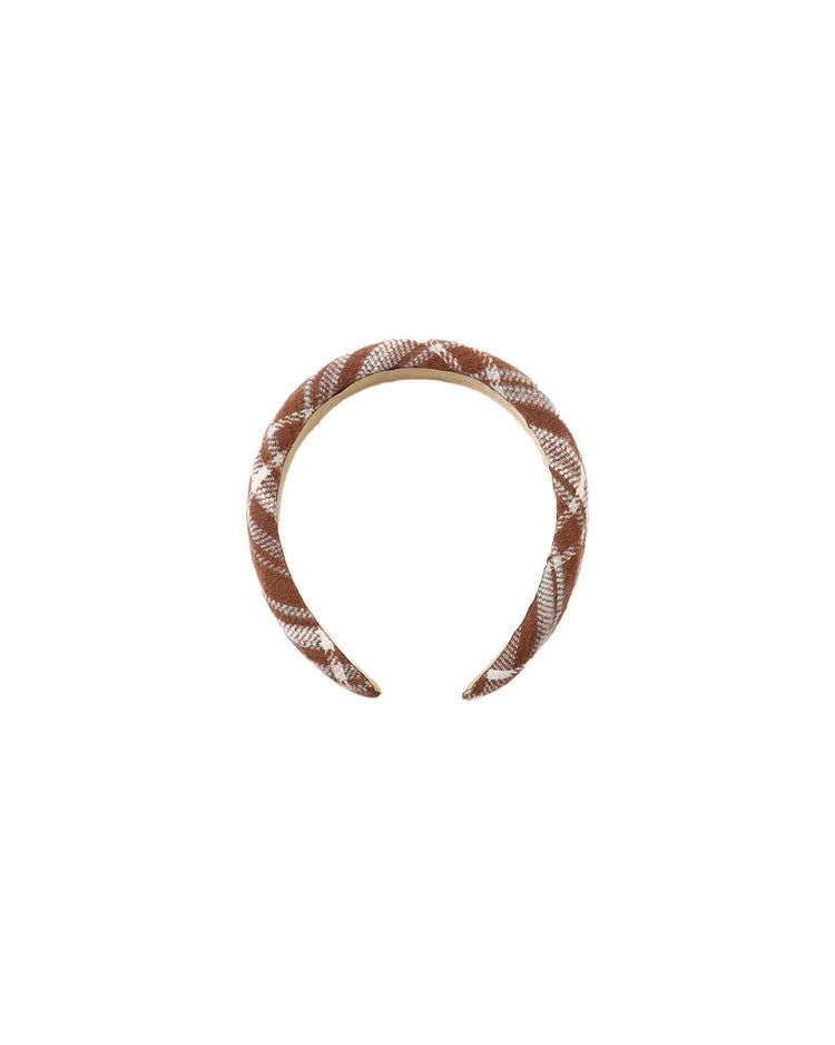 A padded headband in aspen plaid by rylee + cru, crafted from 100% cotton, displayed against a plain white background.
