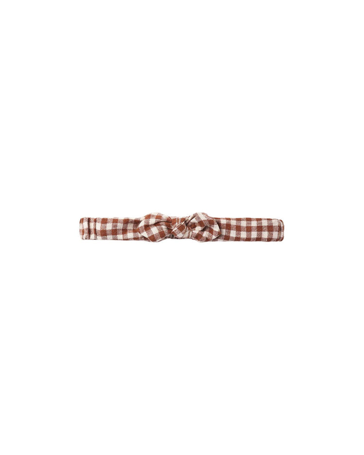 baby bow headband in brick check