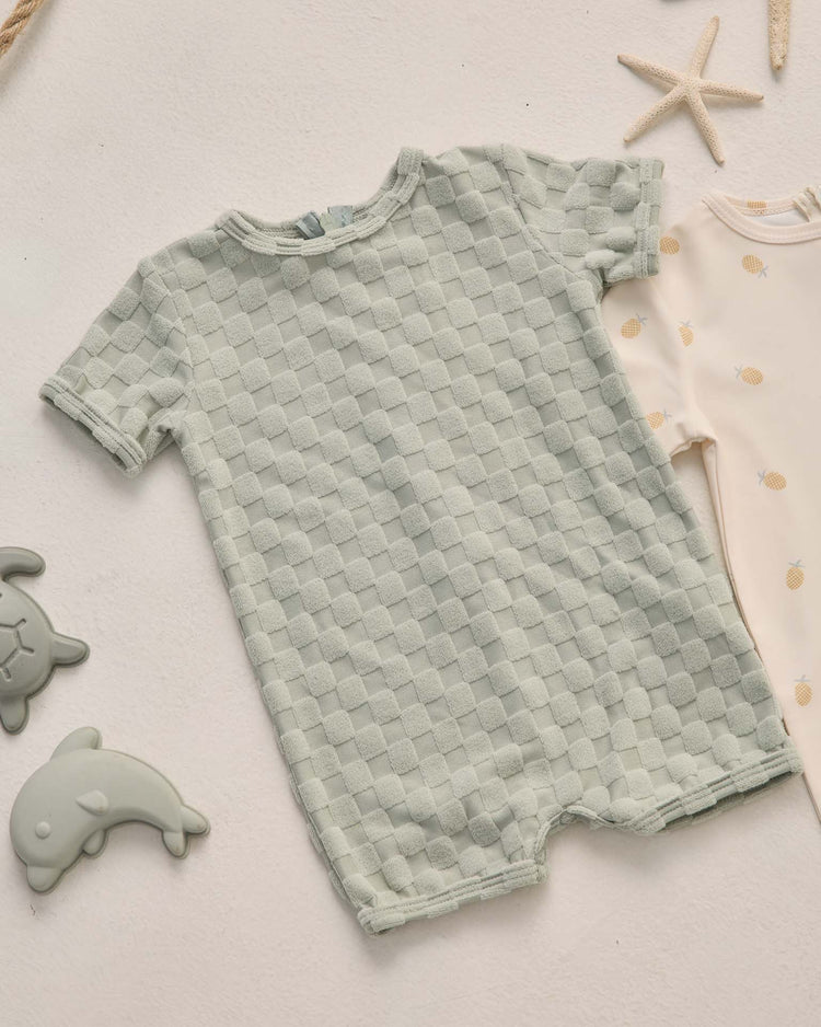 rylee + cru shorty one - piece in sage check kids Little