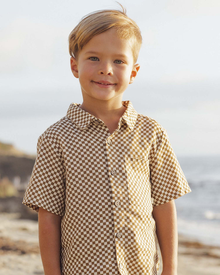 rylee + cru collared short sleeve shirt in ocre check kids Little