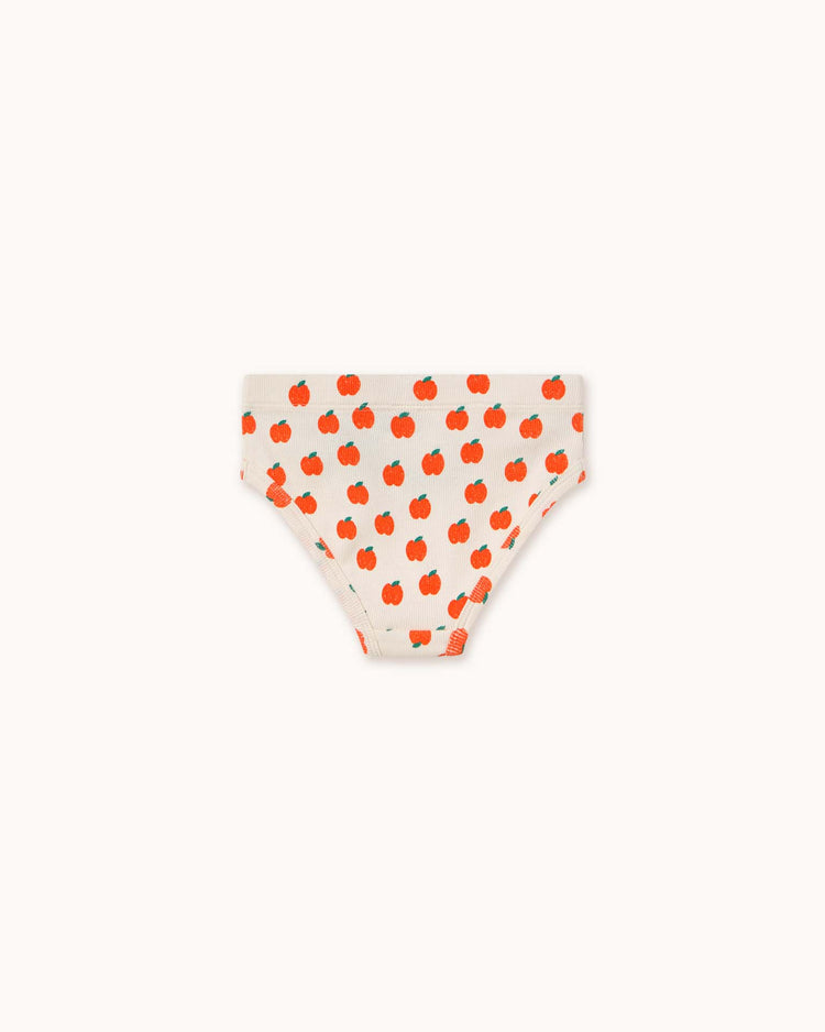 The "apples briefs in off-white" from tiny cottons are adorned with a delightful small red apple pattern and crafted from organic cotton for superior comfort.
