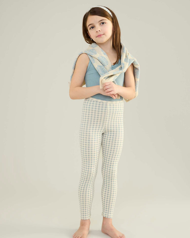 soor ploom stretch legging in gingham print, azul kids Little