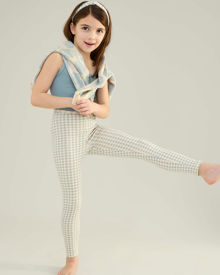 soor ploom stretch legging in gingham print, azul kids Little