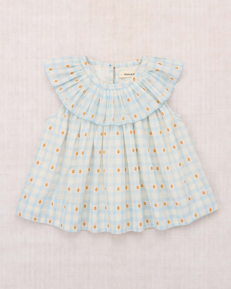 misha + puff tallulah top in bright sky blossom plaid kids Little