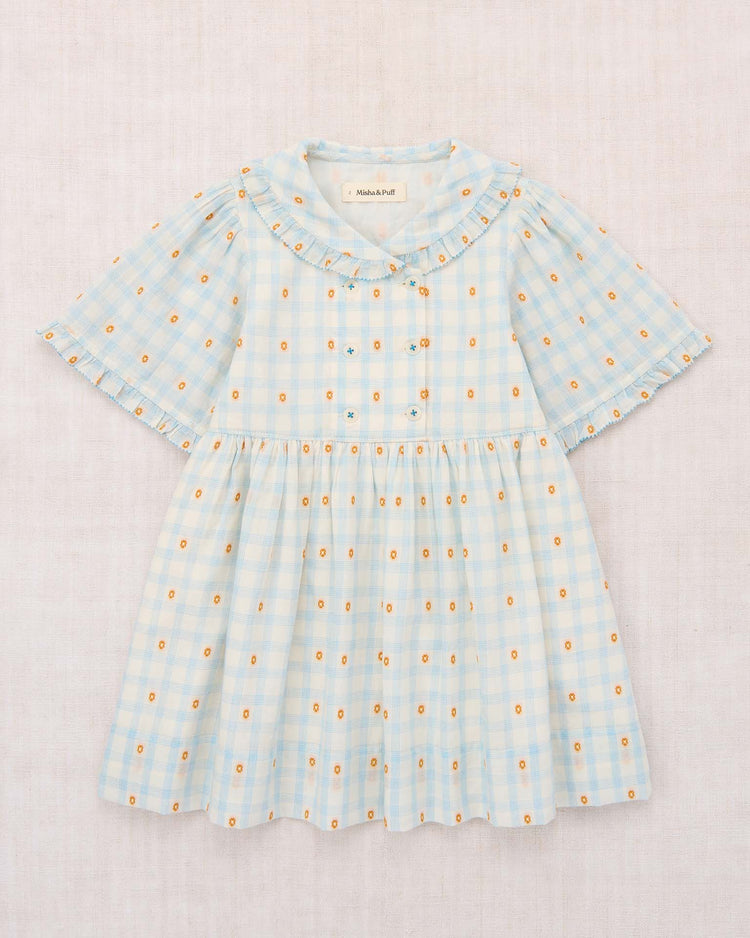 misha + puff voyage dress in bright sky blossom plaid kids Little