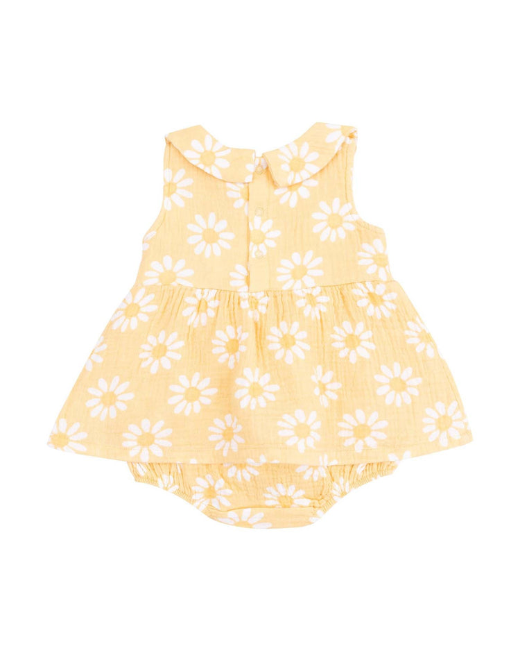 Little angel dear baby yellow mod daisy peter pan collar sleeveless bubble with skirt