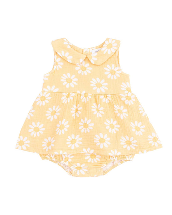 Little angel dear baby yellow mod daisy peter pan collar sleeveless bubble with skirt