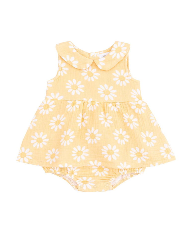 Little angel dear baby yellow mod daisy peter pan collar sleeveless bubble with skirt