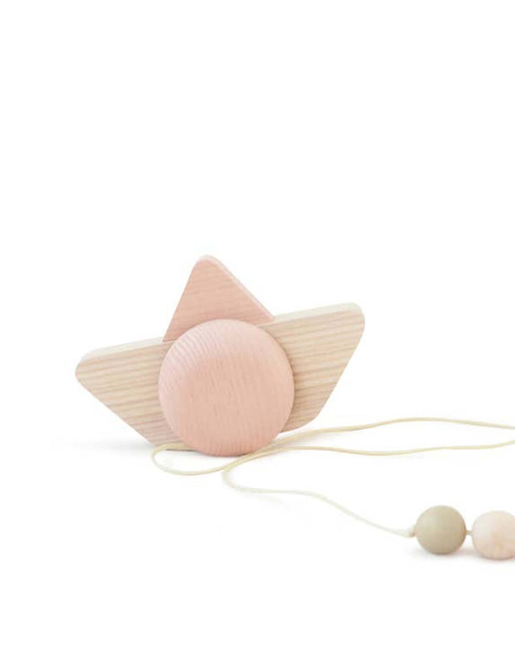 Little babai play pull + push wooden ship in pink