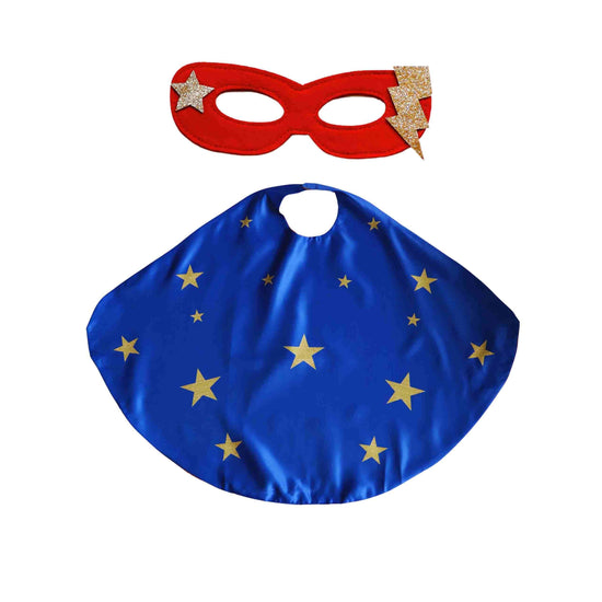 Little Bailey and Ava Superhero Star Power Cape Set in Blue