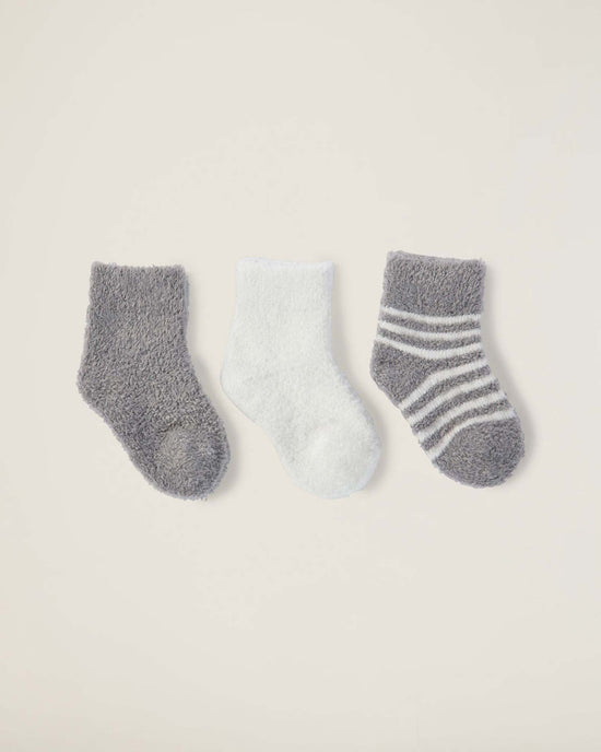 Little barefoot dreams home 0-6M CozyChic lite infant sock set in pewter/pearl
