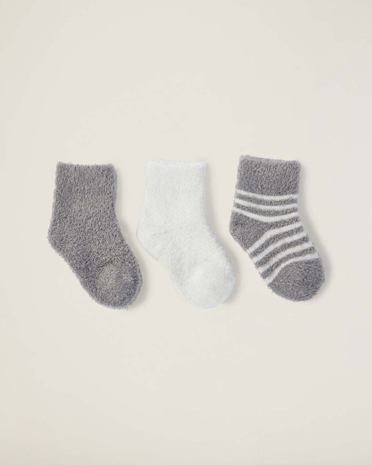Little barefoot dreams home 0-6M CozyChic lite infant sock set in pewter/pearl