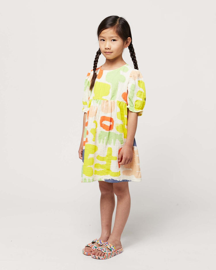 Little bobo choses kids carnival all over puff sleeve woven dress