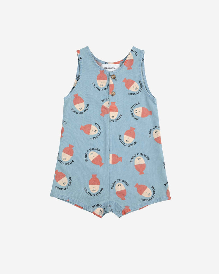 Little bobo choses baby morning egg all over denim playsuit in light blue