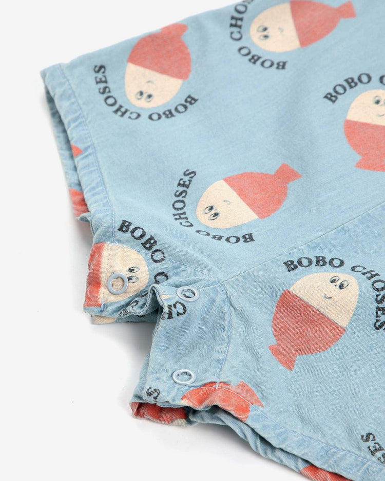Little bobo choses baby morning egg all over denim playsuit in light blue