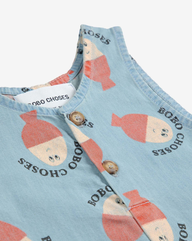 Little bobo choses baby morning egg all over denim playsuit in light blue