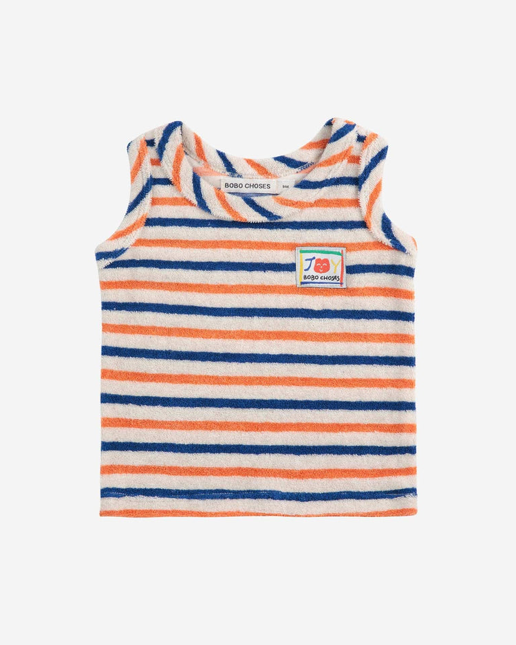 Little bobo choses baby smiling striped terry cloth tank top in off-white