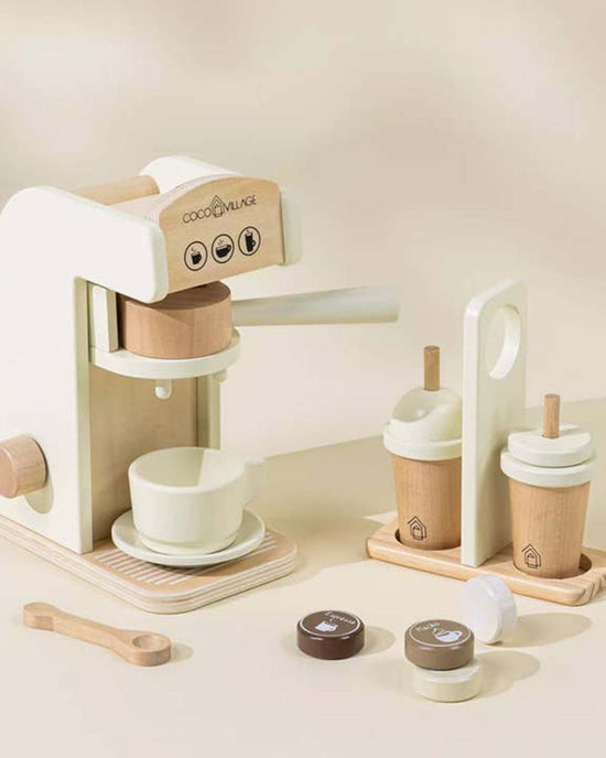 Little coco village play wooden coffee maker set in white
