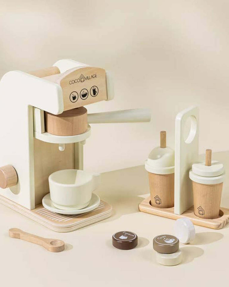 Little coco village play wooden coffee maker set in white