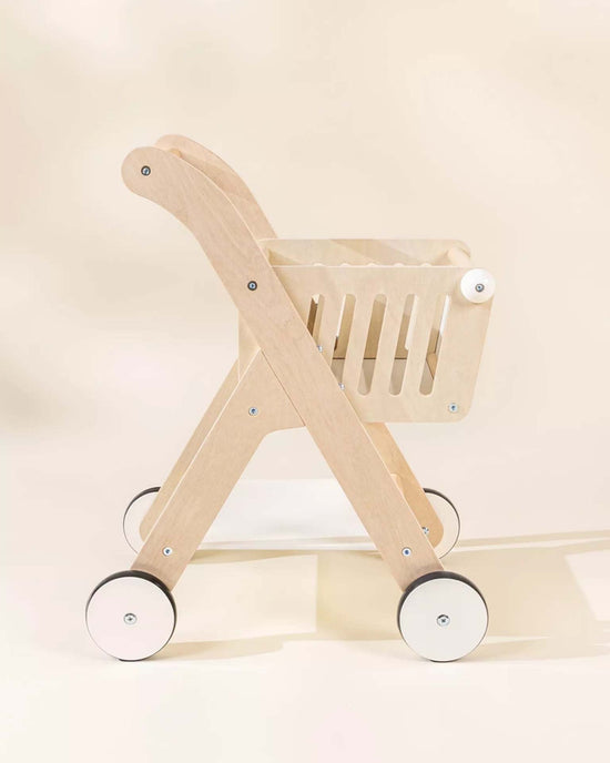Little coco village play wooden shopping cart in natural + white