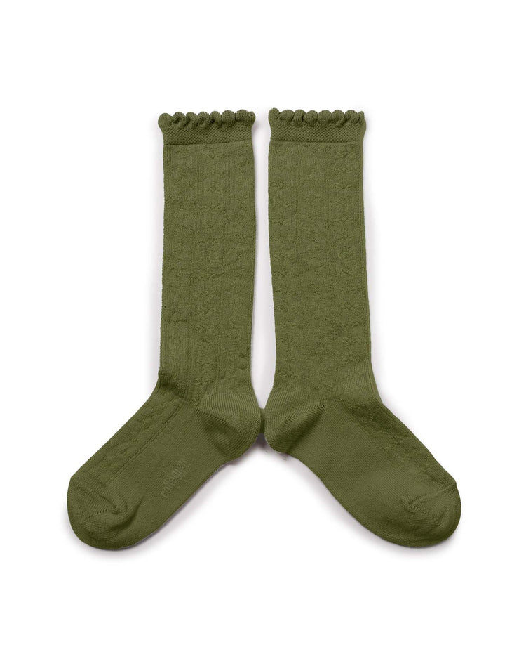 Little collegien accessories juliette organic knee socks in olive du lubéron