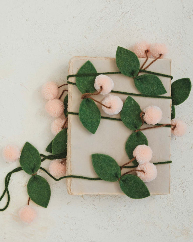 Little creativeco-op home wool felt leaves + pom pom cherry garland