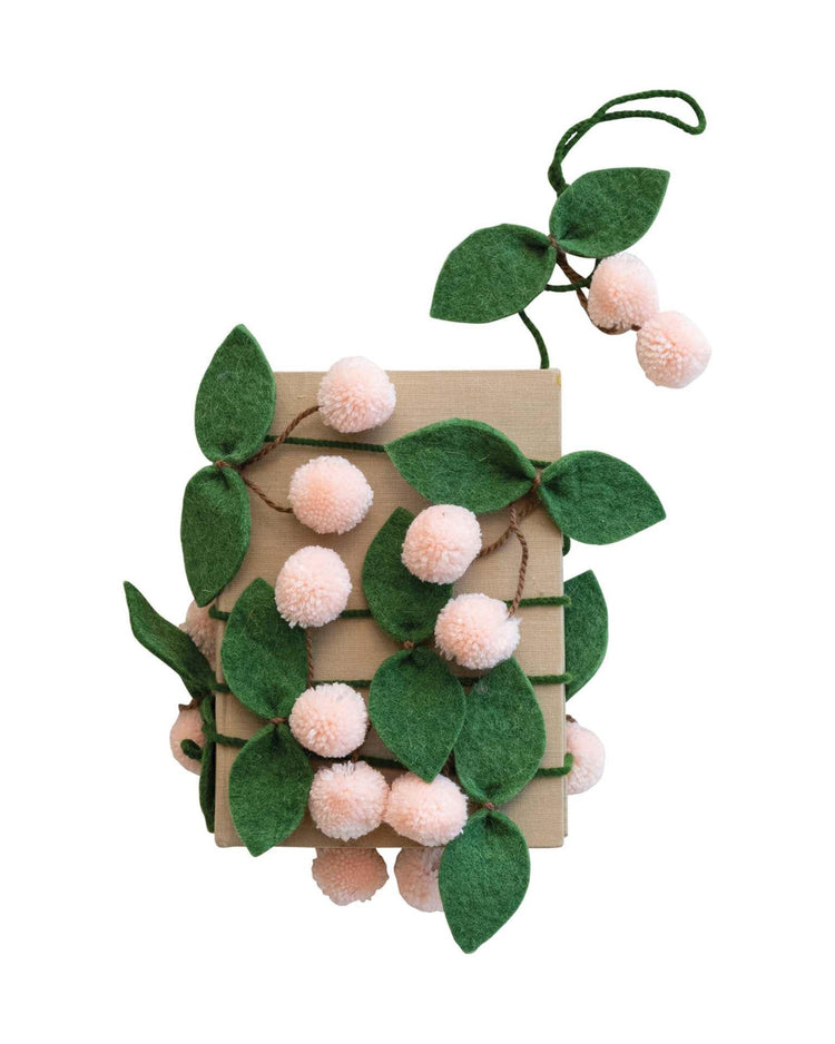 Little creativeco-op home wool felt leaves + pom pom cherry garland