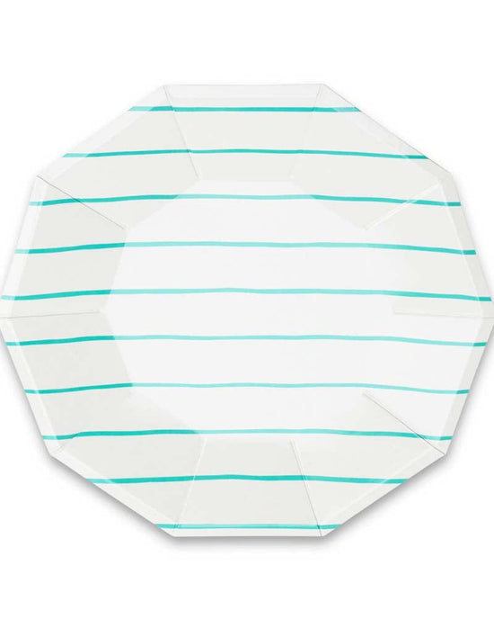 Little daydream society party aqua frenchie striped large plates