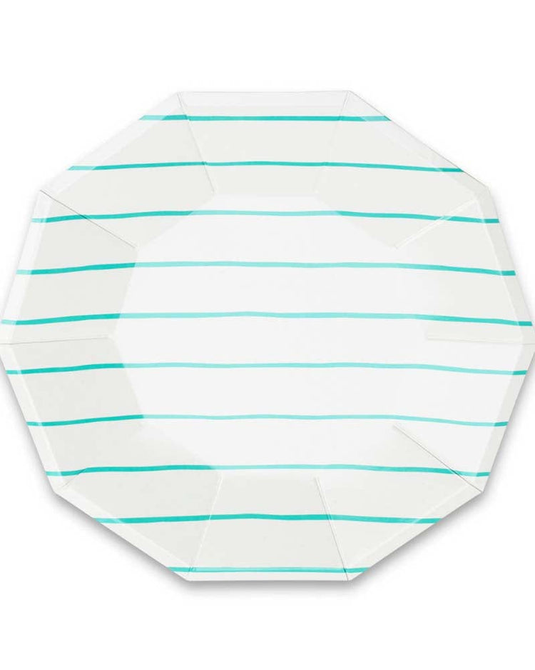 Little daydream society party aqua frenchie striped large plates